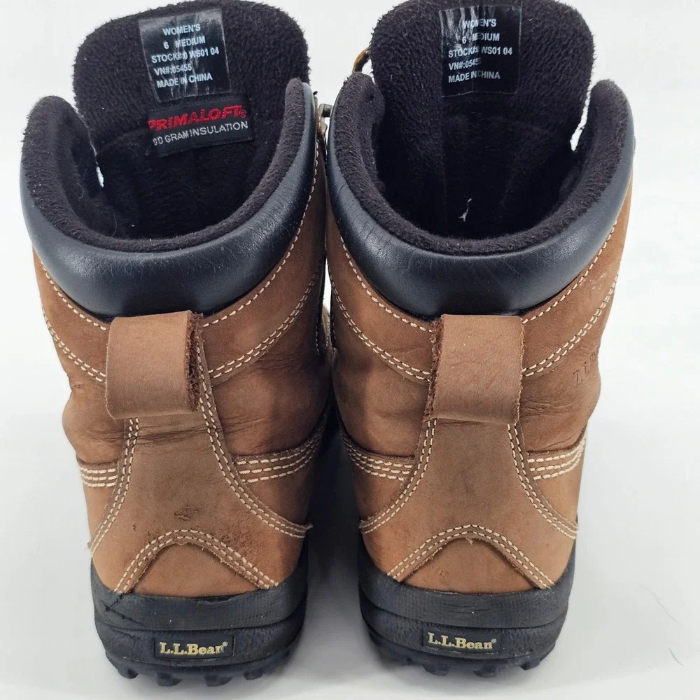 L.L. Bean Snow Boots Womens 6 Brown Black Primaloft Insulated Duck Boots VN05455